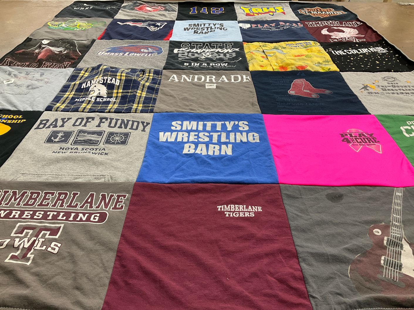T-shirt quilt featuring timberlane tigers, timberlane owls by Jennifer from NH