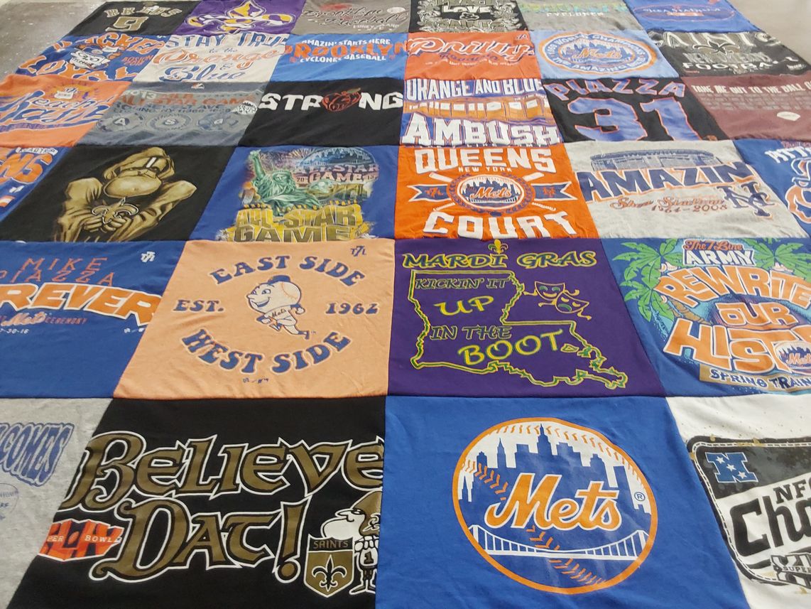 T-shirt quilt with baseball, sports themes by Ann from NY