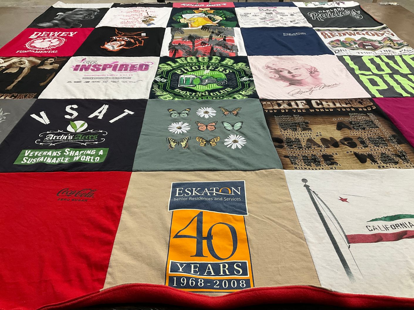 T-shirt quilt with sustainability, music themes by Jessica from CA