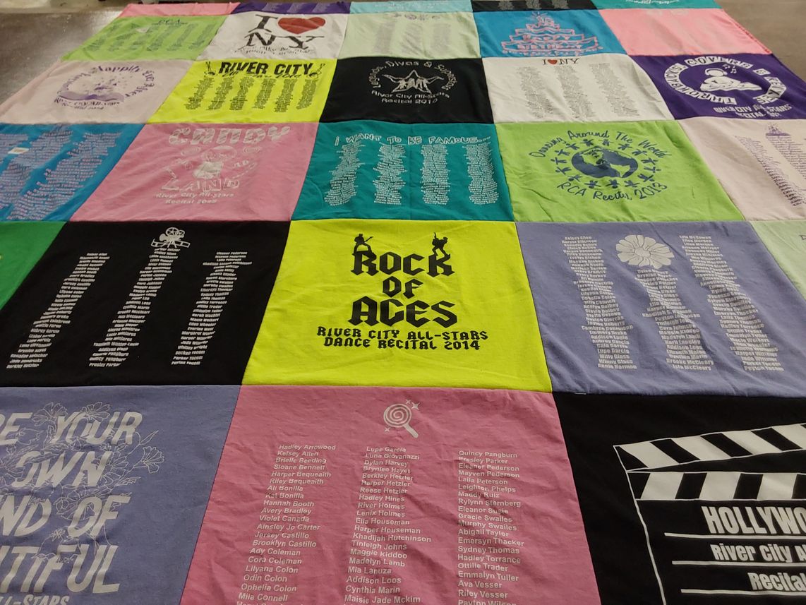 T-shirt quilt with dance themes by Nicole from IA
