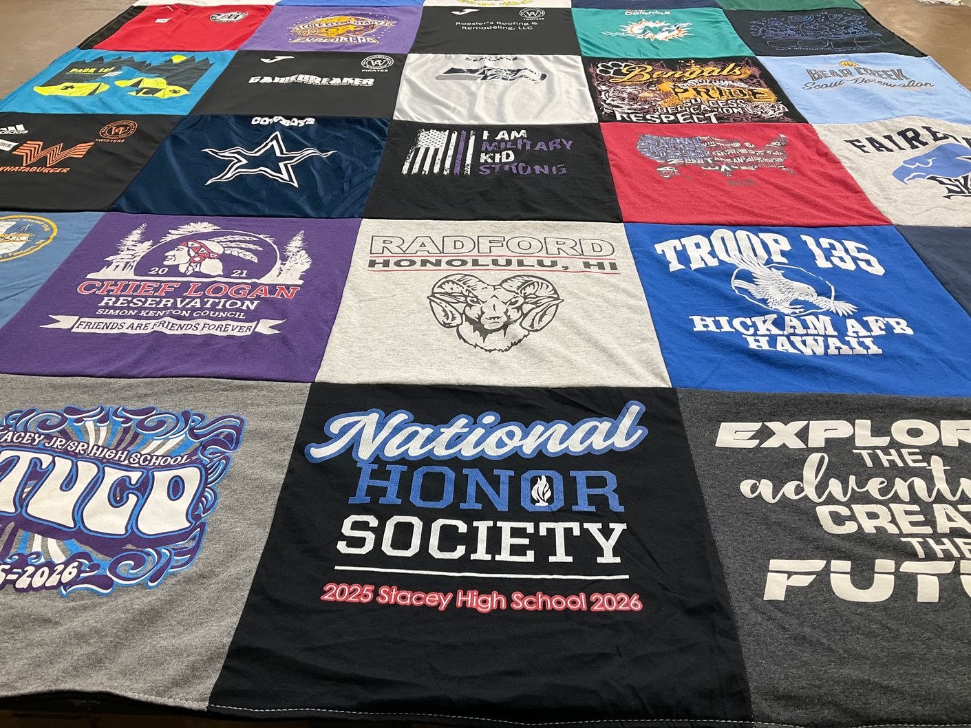 T-shirt quilt from stacey high school, radford university by Justin from TX