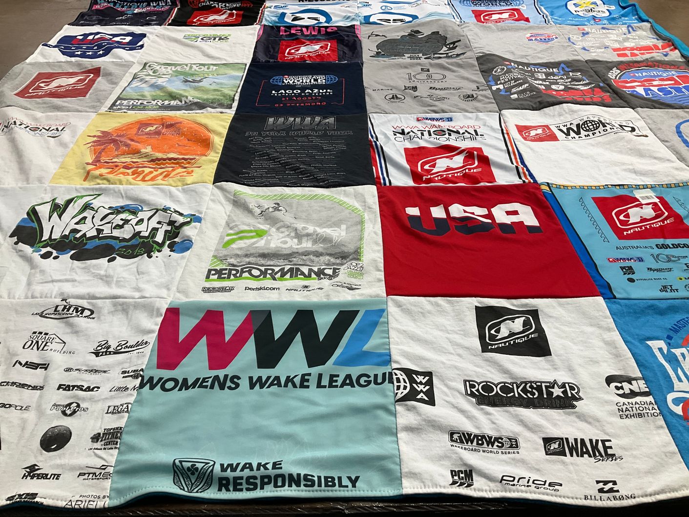 T-shirt quilt with wakeboarding, water sports themes by Robert from FL