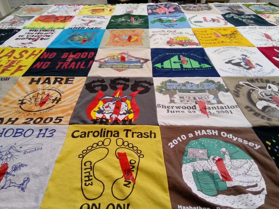 T-shirt quilt with hashing, running themes by Joe from NC