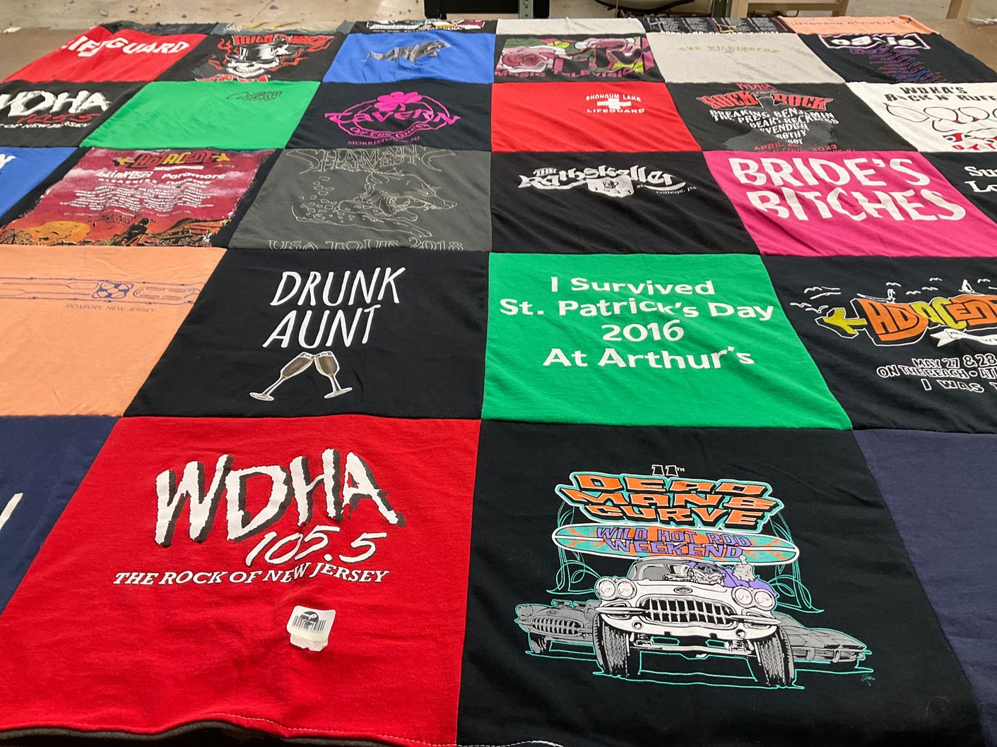 T-shirt quilt with music, radio themes by Ashley from NJ