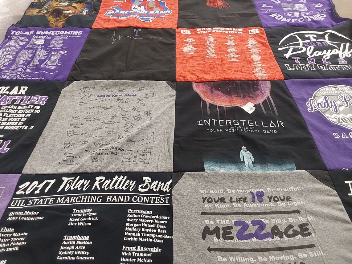T-shirt quilt featuring tolar high school ladies basketball, tolar rattler band by shannon from TX