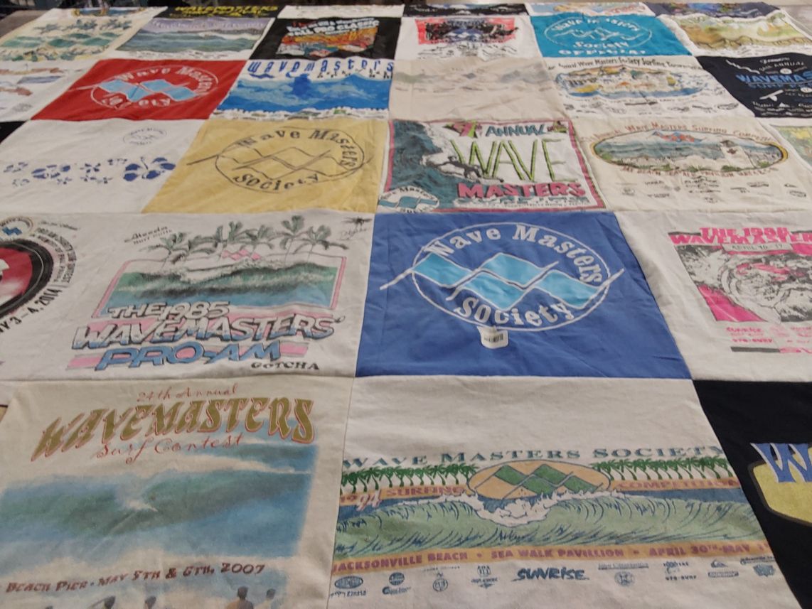 T-shirt quilt with surfing, beach life themes by Mitch from FL