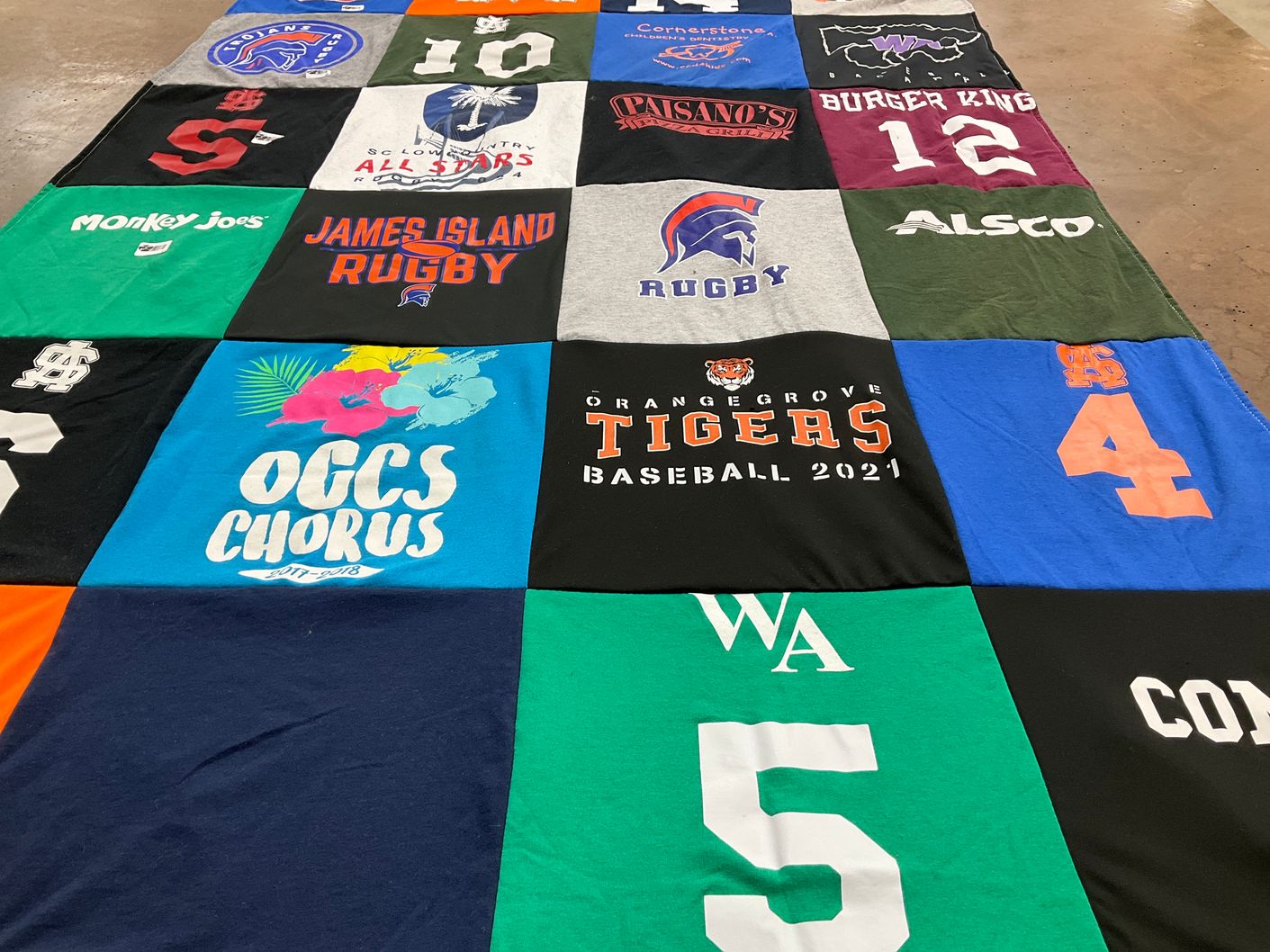 T-shirt quilt featuring orange grove tigers baseball, james island rugby by Amanda Bunting from SC