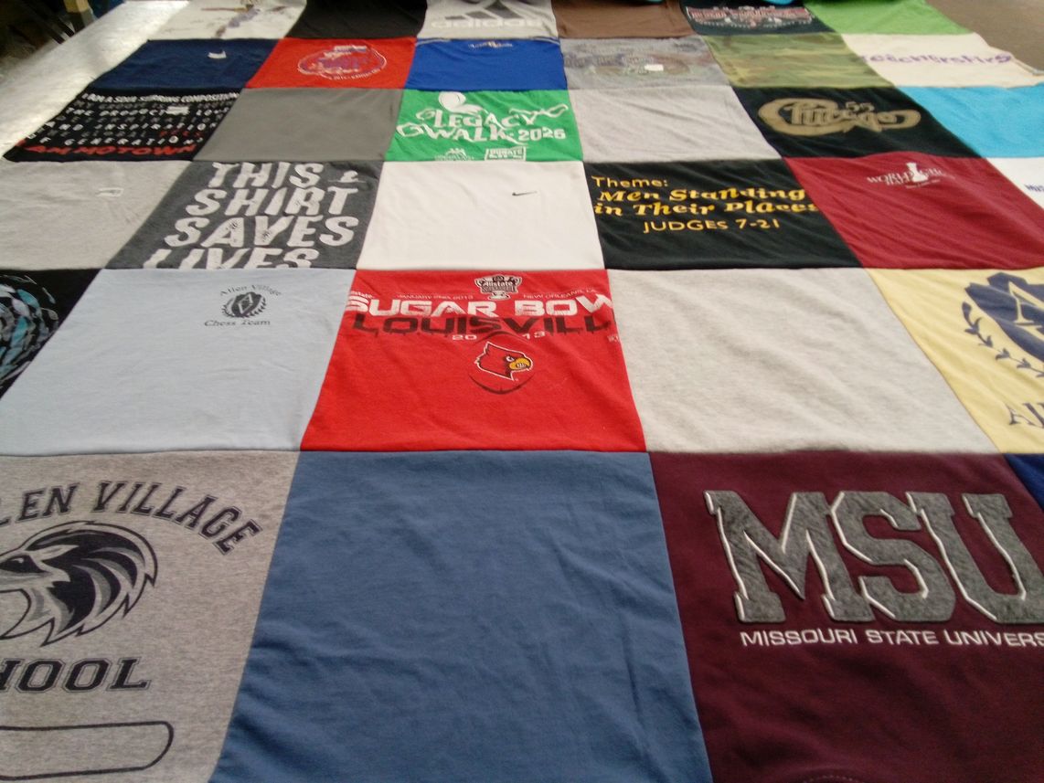 T-shirt quilt from missouri state university, allen village school by Rose from MO
