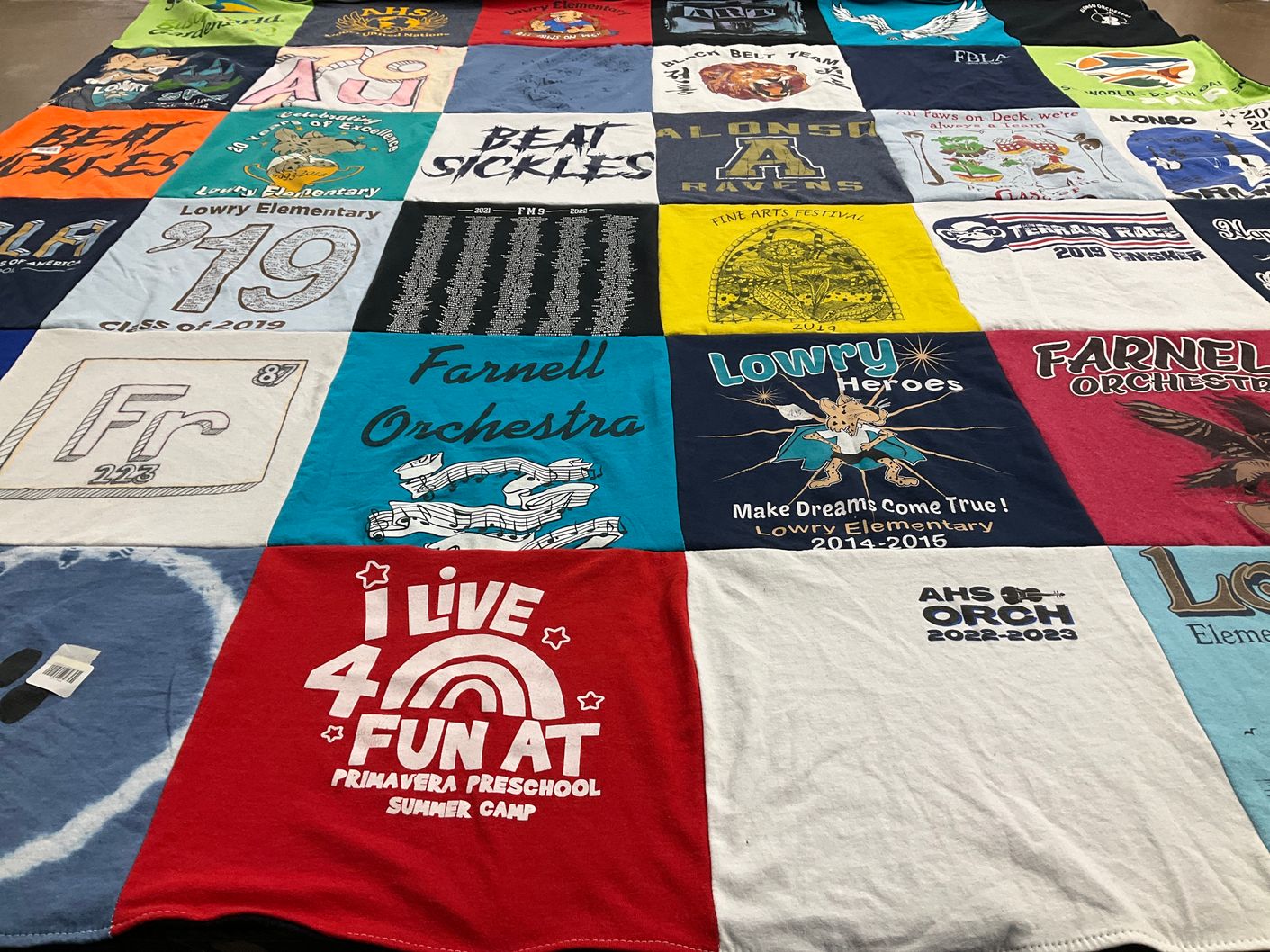 T-shirt quilt from lowry elementary school, farnell middle school by Erica from FL