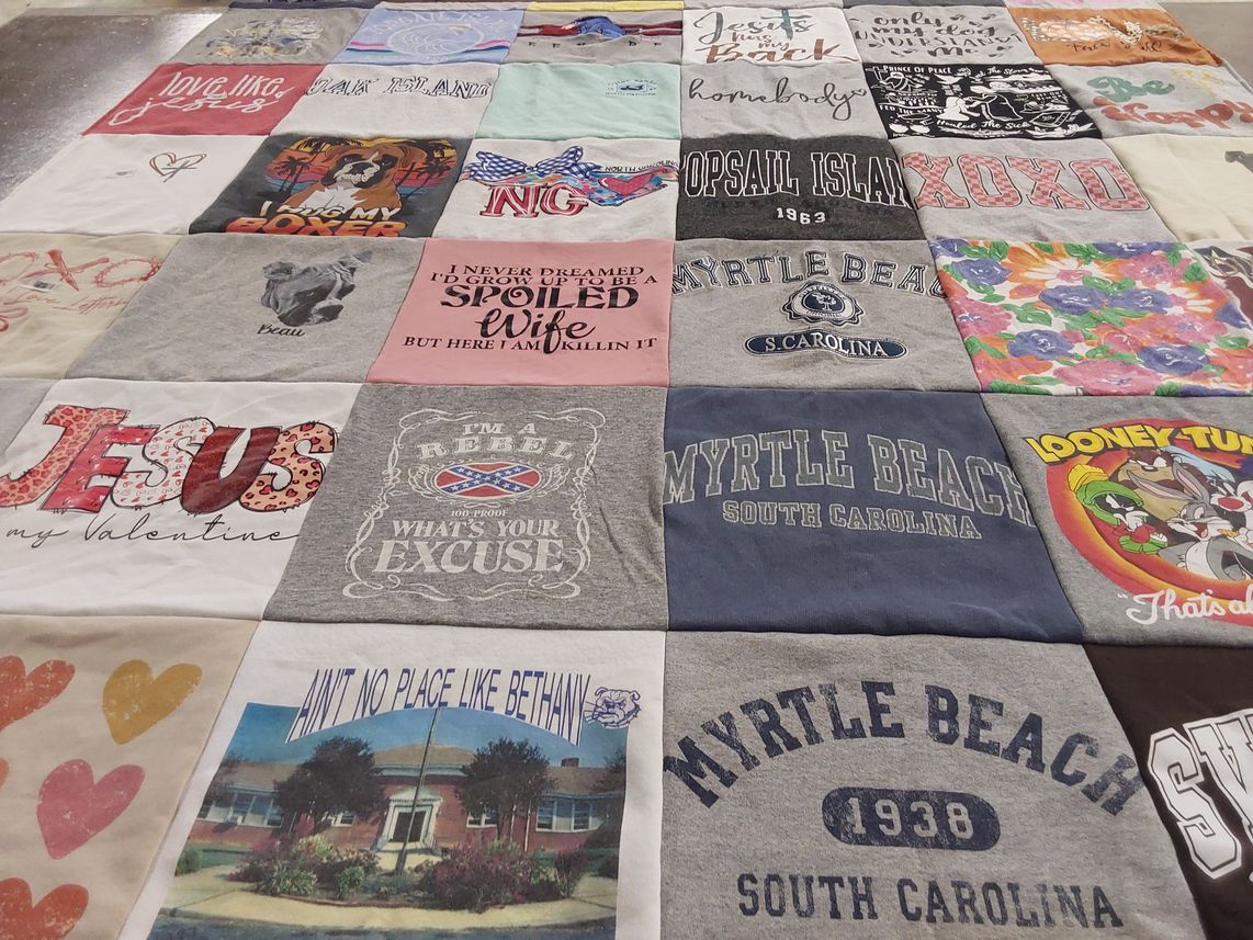 T-shirt quilt with beach, surfing themes by Jackie from NC