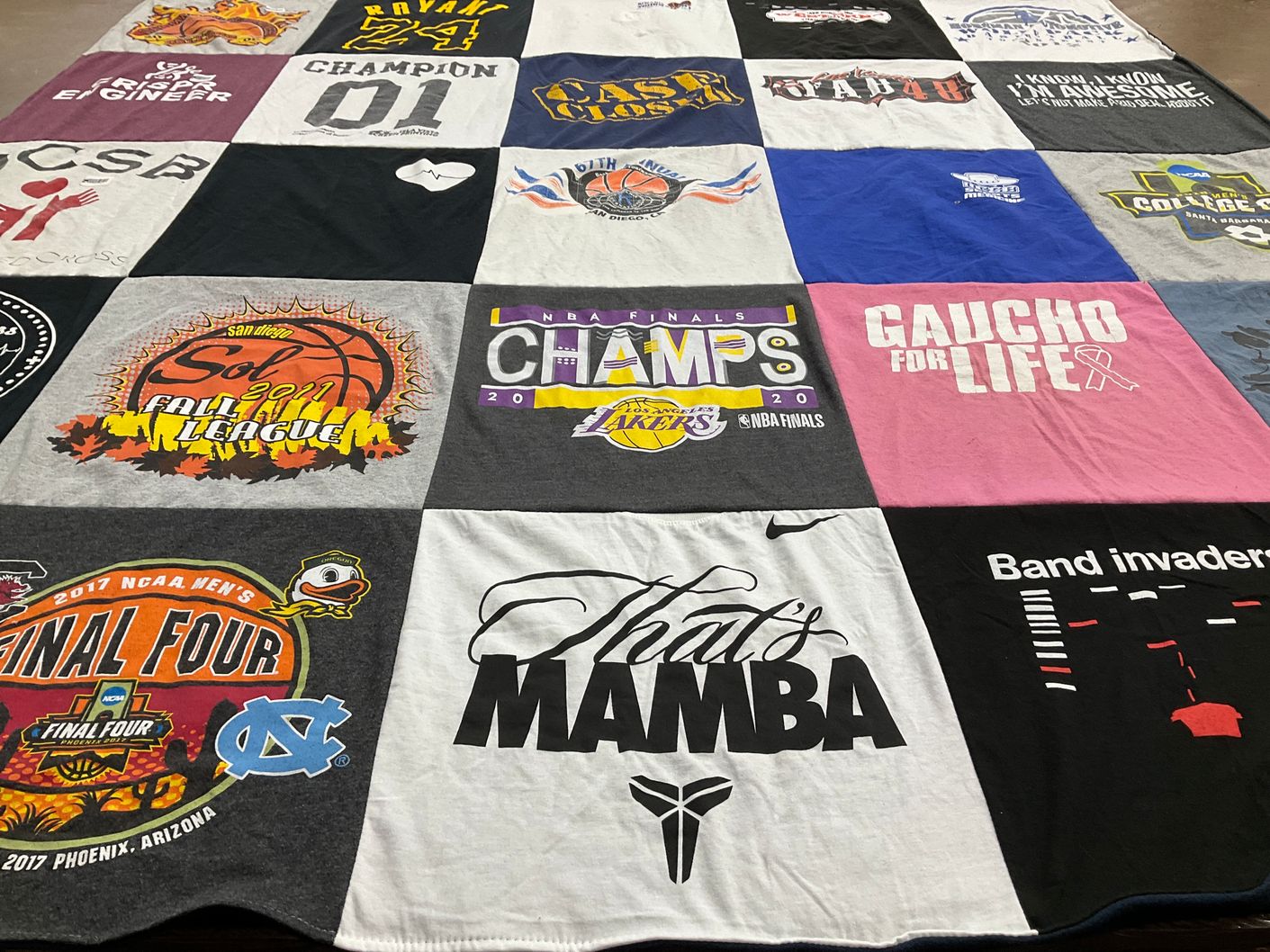 T-shirt quilt featuring los angeles lakers, north carolina tar heels by IRENE from CA