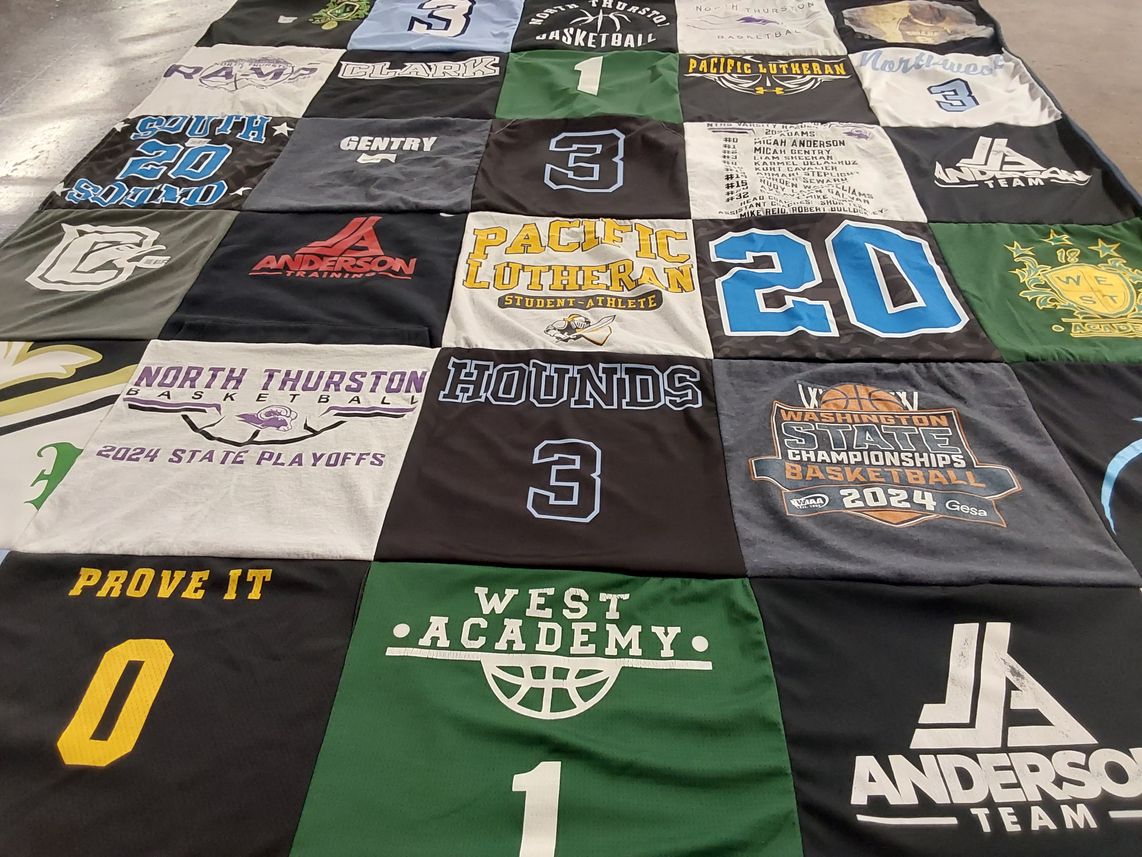 T-shirt quilt from pacific lutheran university, north thurston high school by Angela from WA