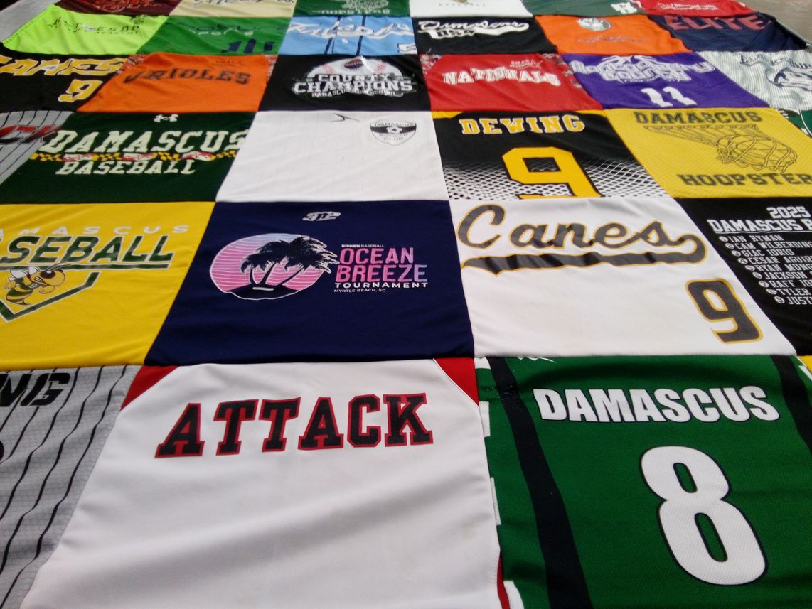 T-shirt quilt featuring damascus canes, damascus baseball by James from MD
