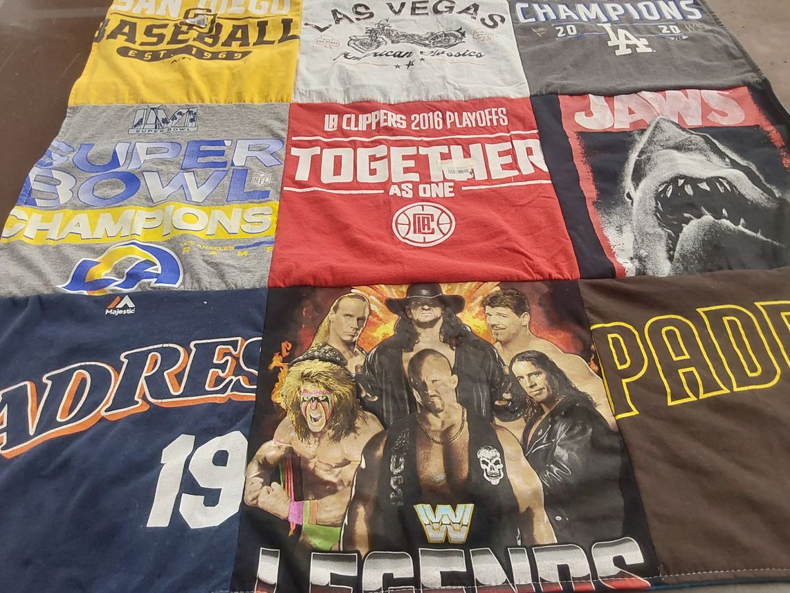 T-shirt quilt featuring los angeles rams, san diego padres by Royanne from CA