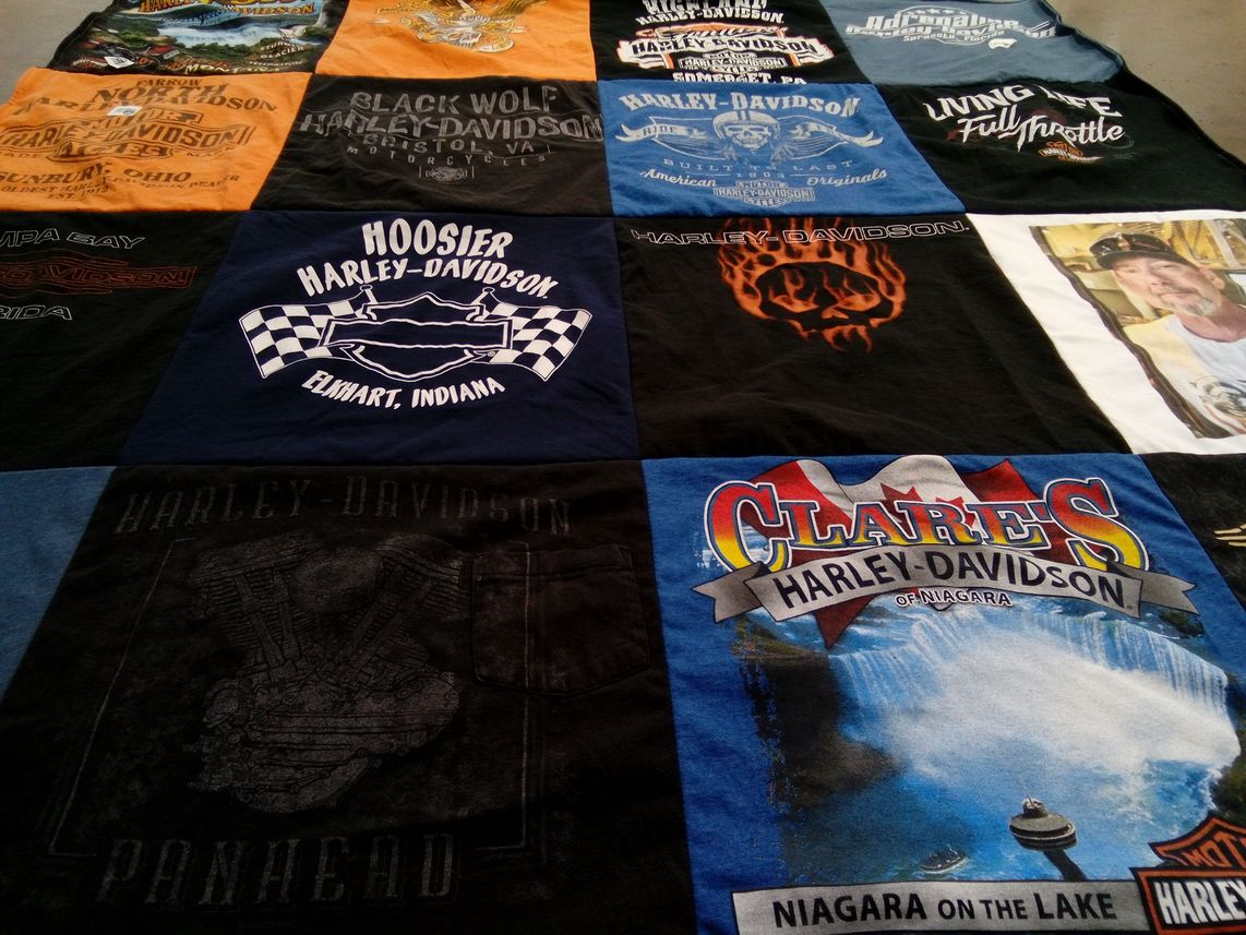 T-shirt quilt with motorcycles themes by Kristene from OH