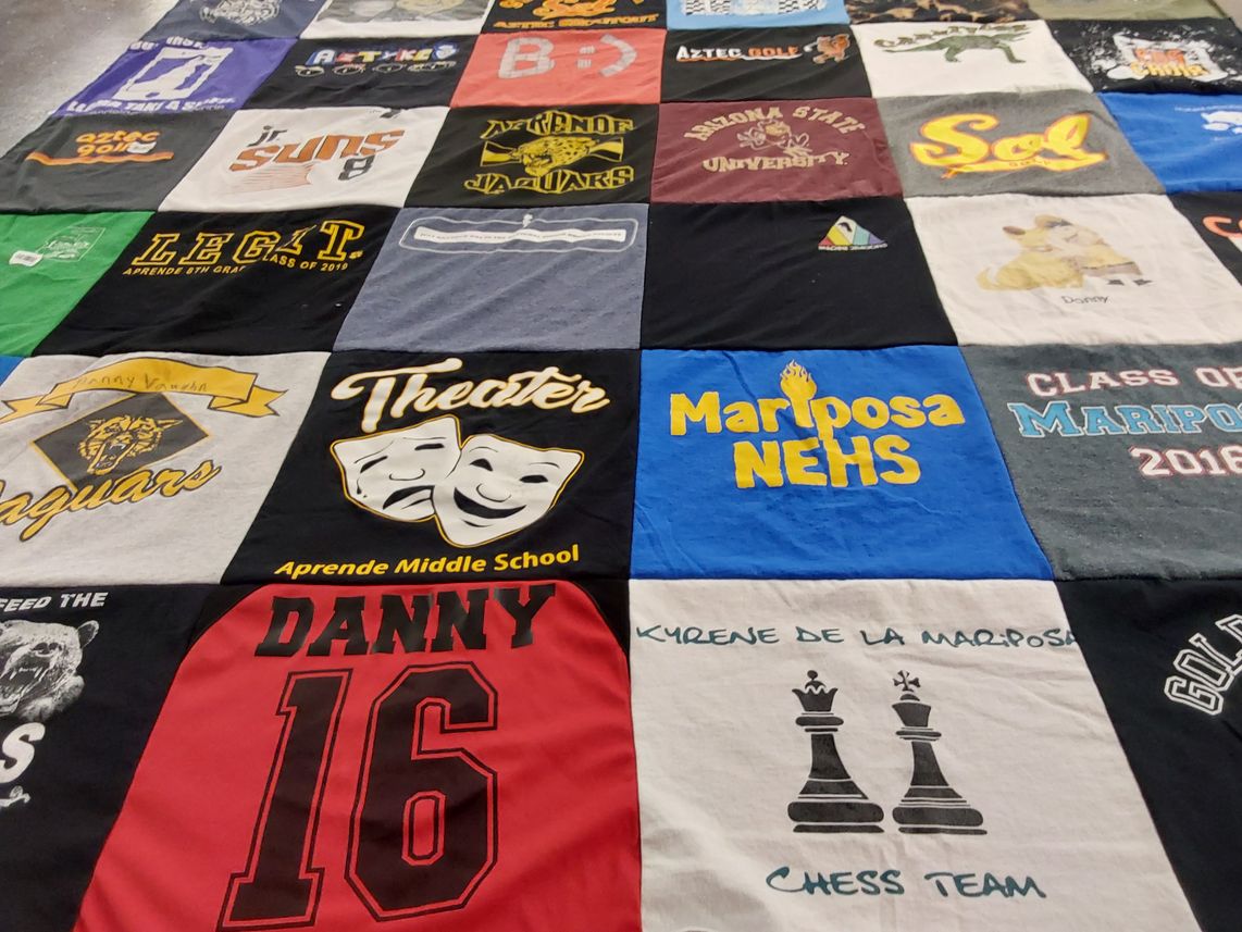 T-shirt quilt featuring mariposa high school jaguars, aztec junior suns by Danna Sue from AZ