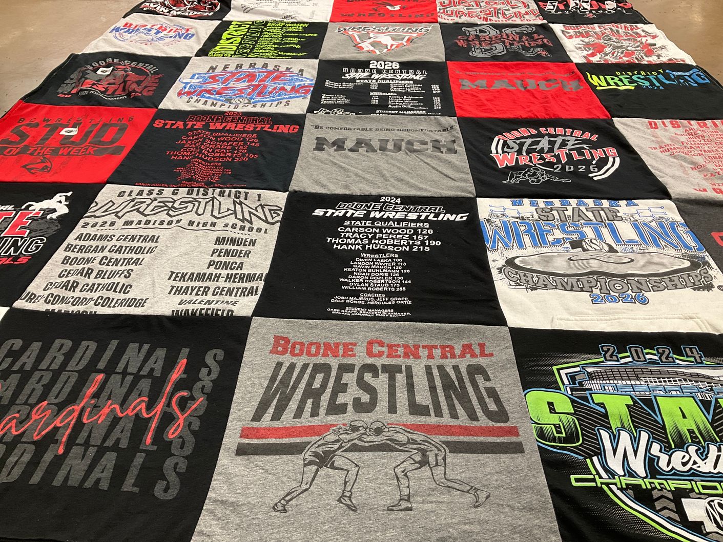 T-shirt quilt featuring boone central wrestling, adams central wrestling by Jena from NE