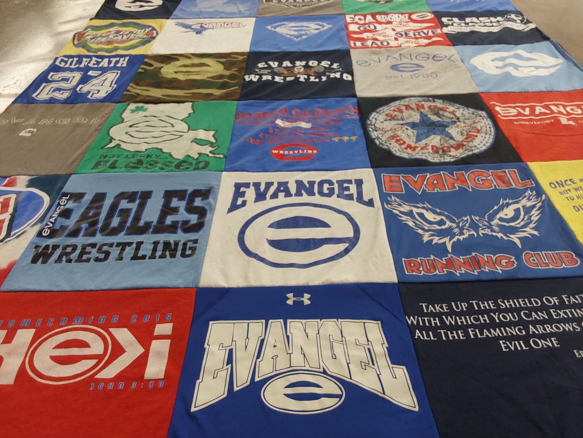 T-shirt quilt featuring evangel eagles wrestling by Cindy from LA