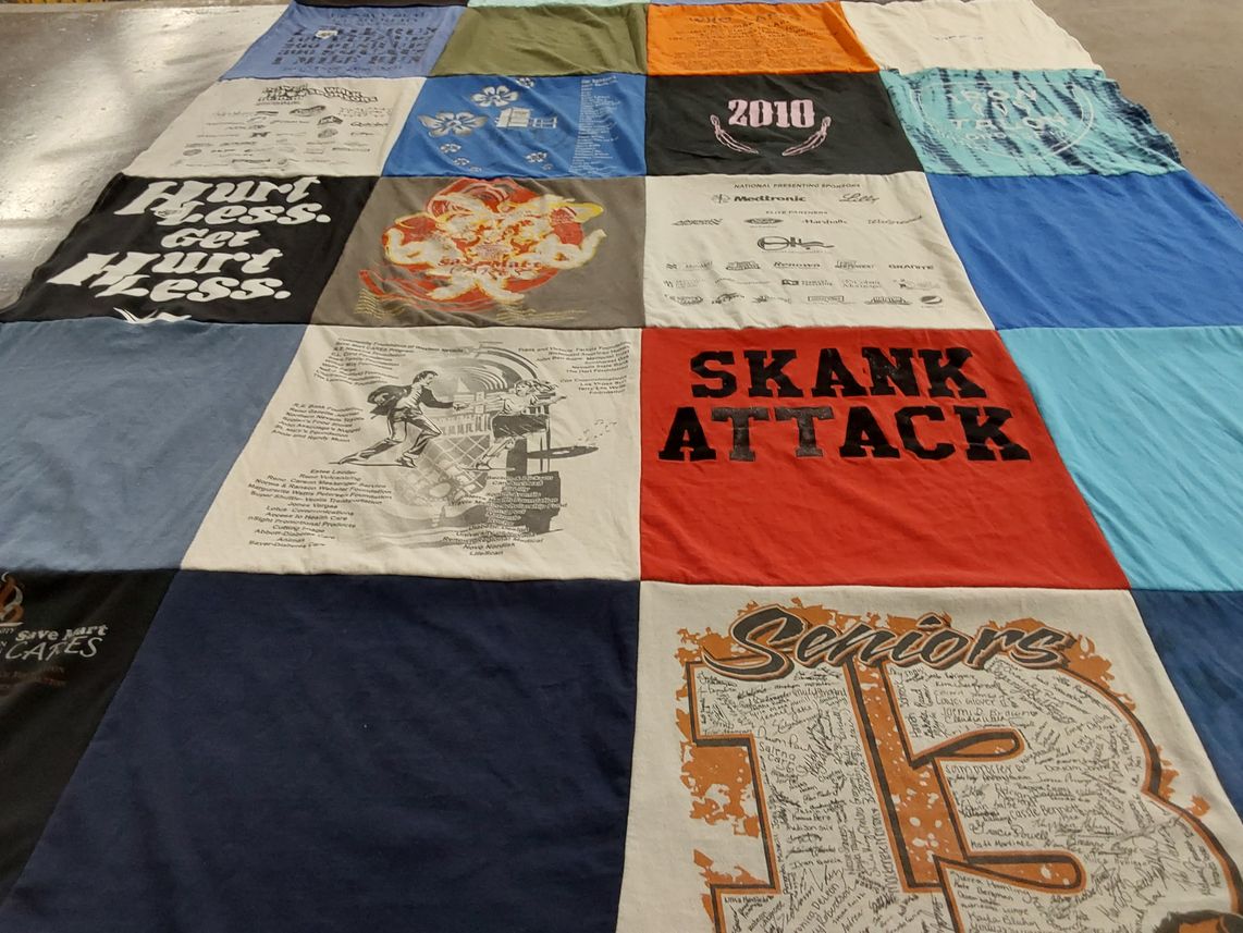 T-shirt quilt with music, graduation themes by Victoria from NV