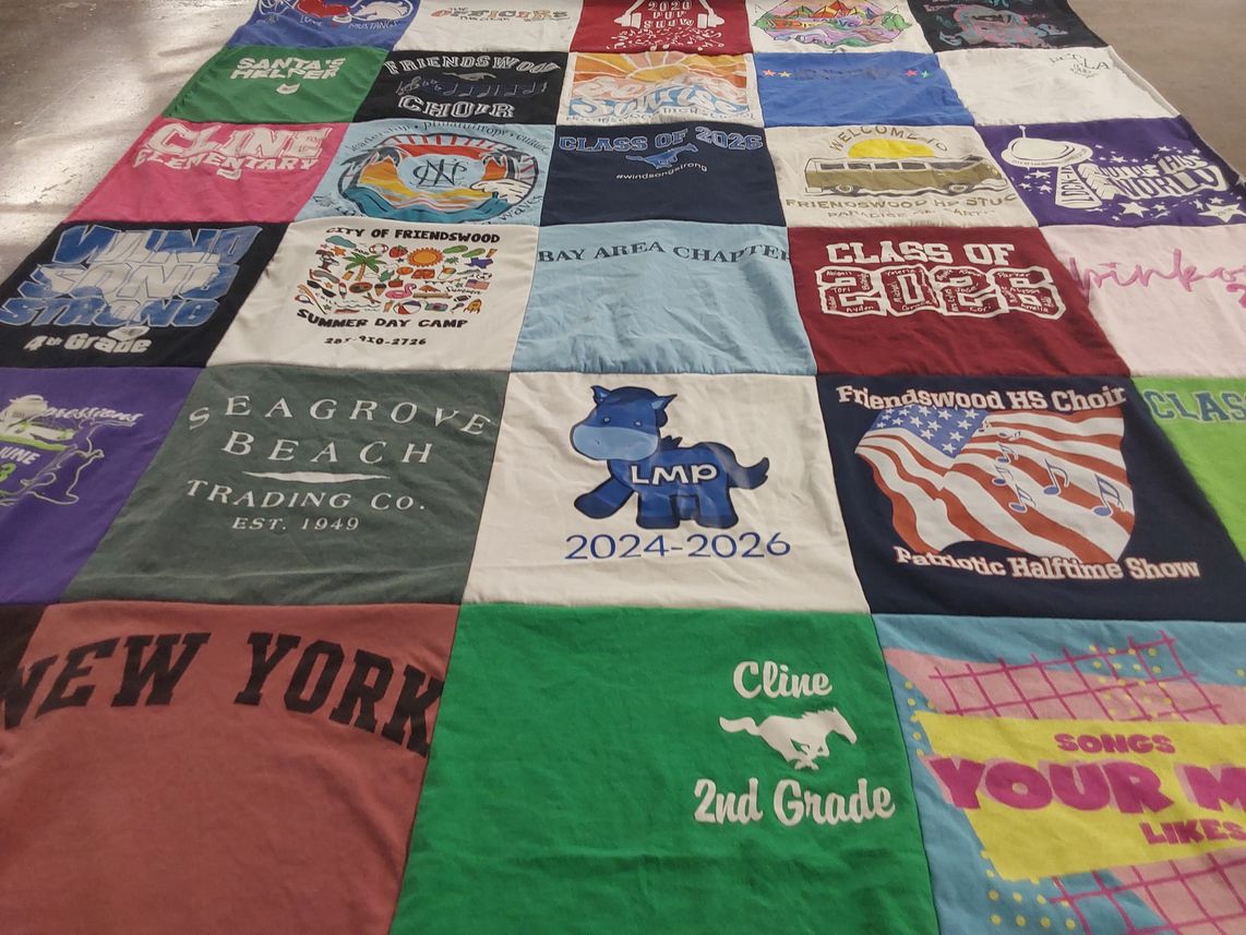 T-shirt quilt from cline elementary school, friendswood high school by Lea from TX