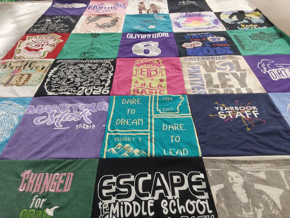T-shirt quilt featuring greenbrier volleyball by Marion from AR