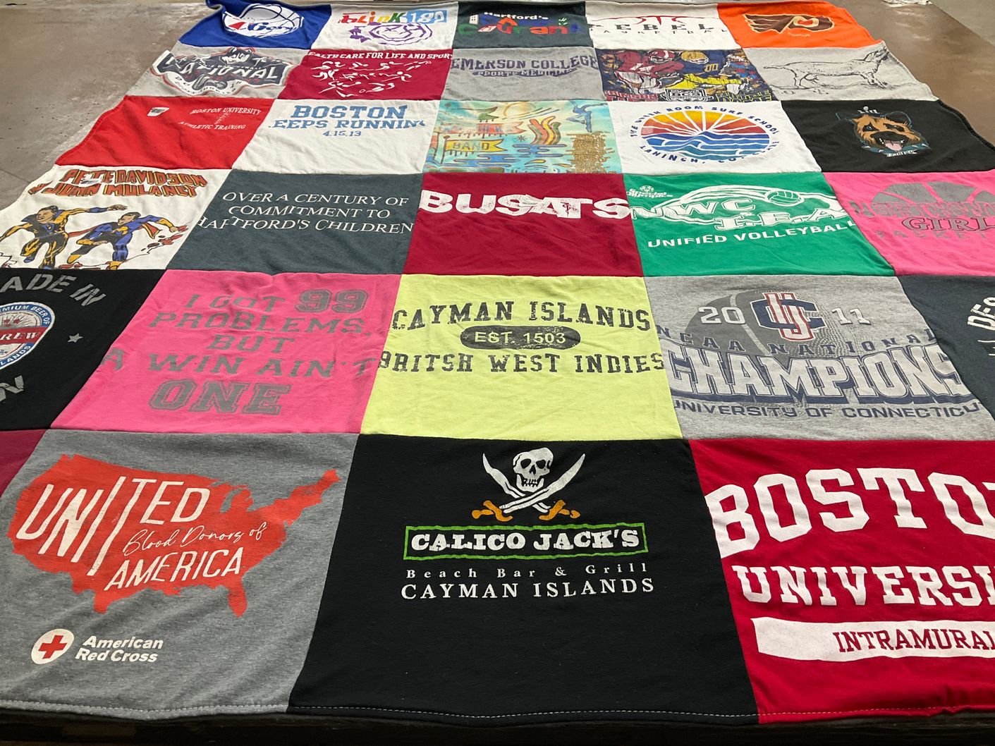 T-shirt quilt from university of connecticut, boston university by Erin from CT