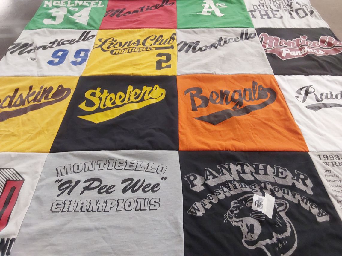T-shirt quilt featuring monticello panthers, pittsburgh steelers by Deb from IA