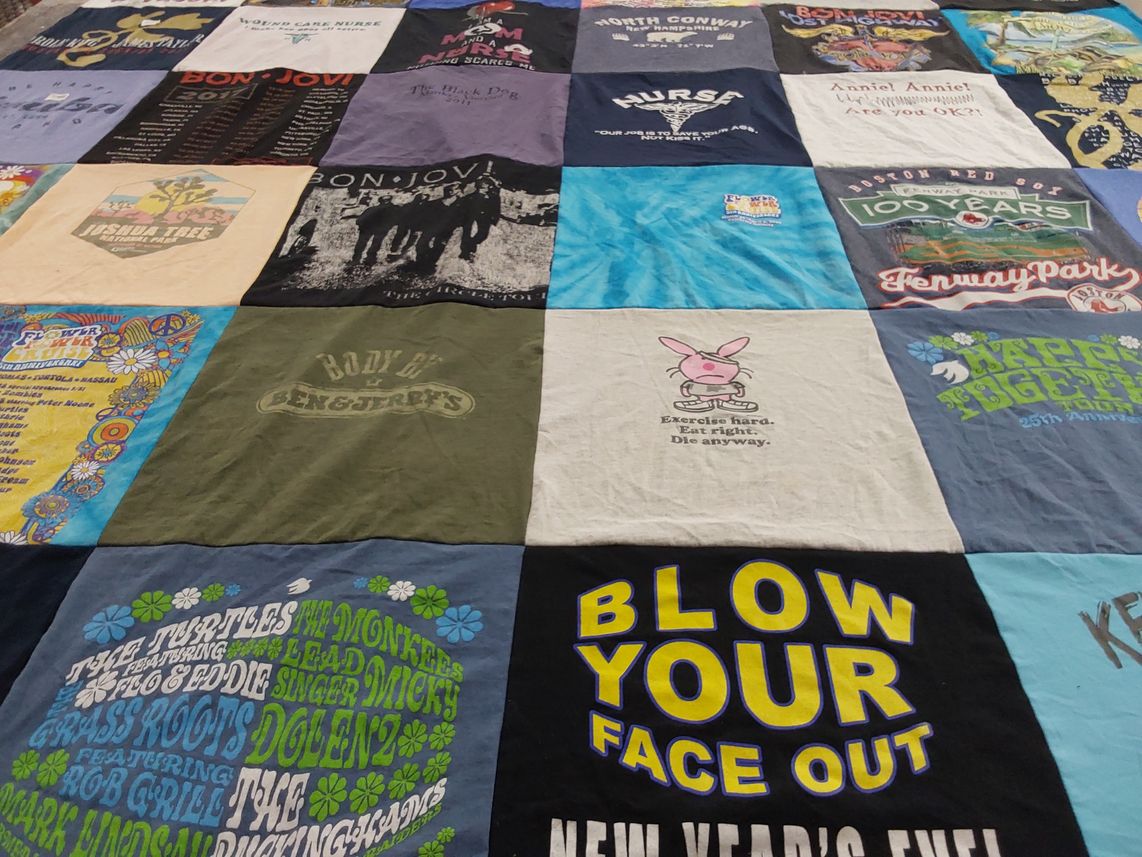 T-shirt quilt with music, food themes by Diane from MA