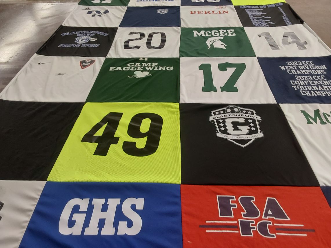 T-shirt quilt featuring glastonbury high school soccer by Sara from CT