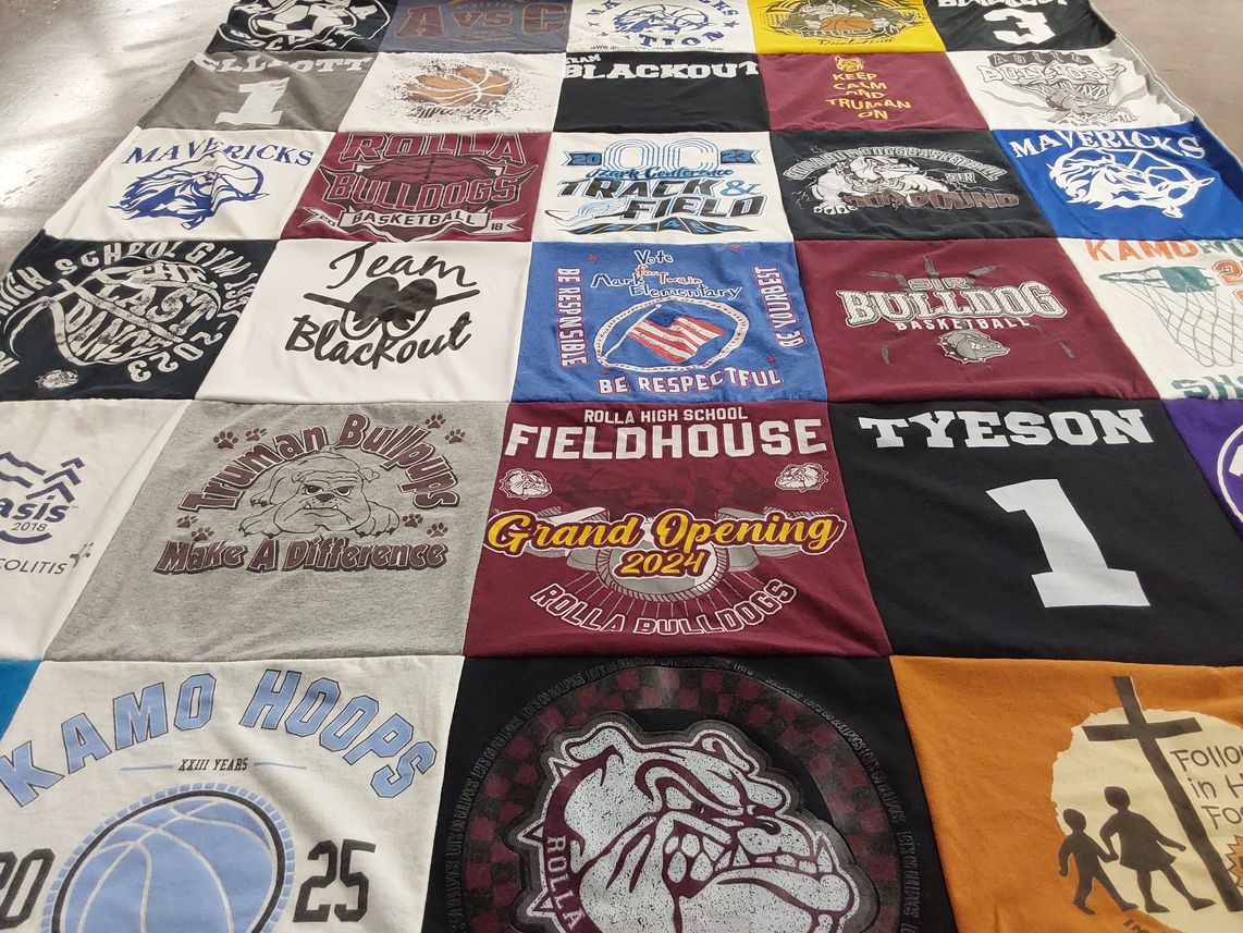 T-shirt quilt featuring rolla bulldogs, mavericks by Jennifer from MO