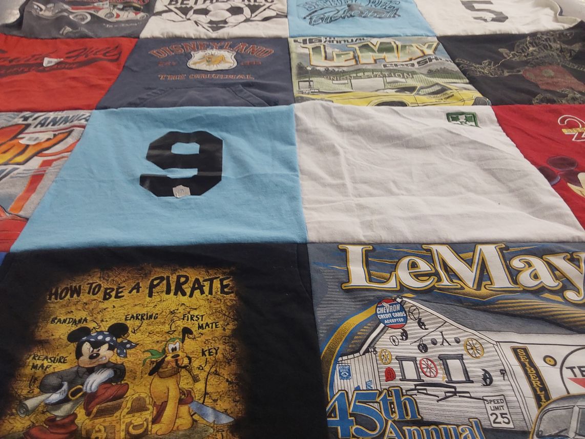 T-shirt quilt with disney, pirates themes by Kitty from WA