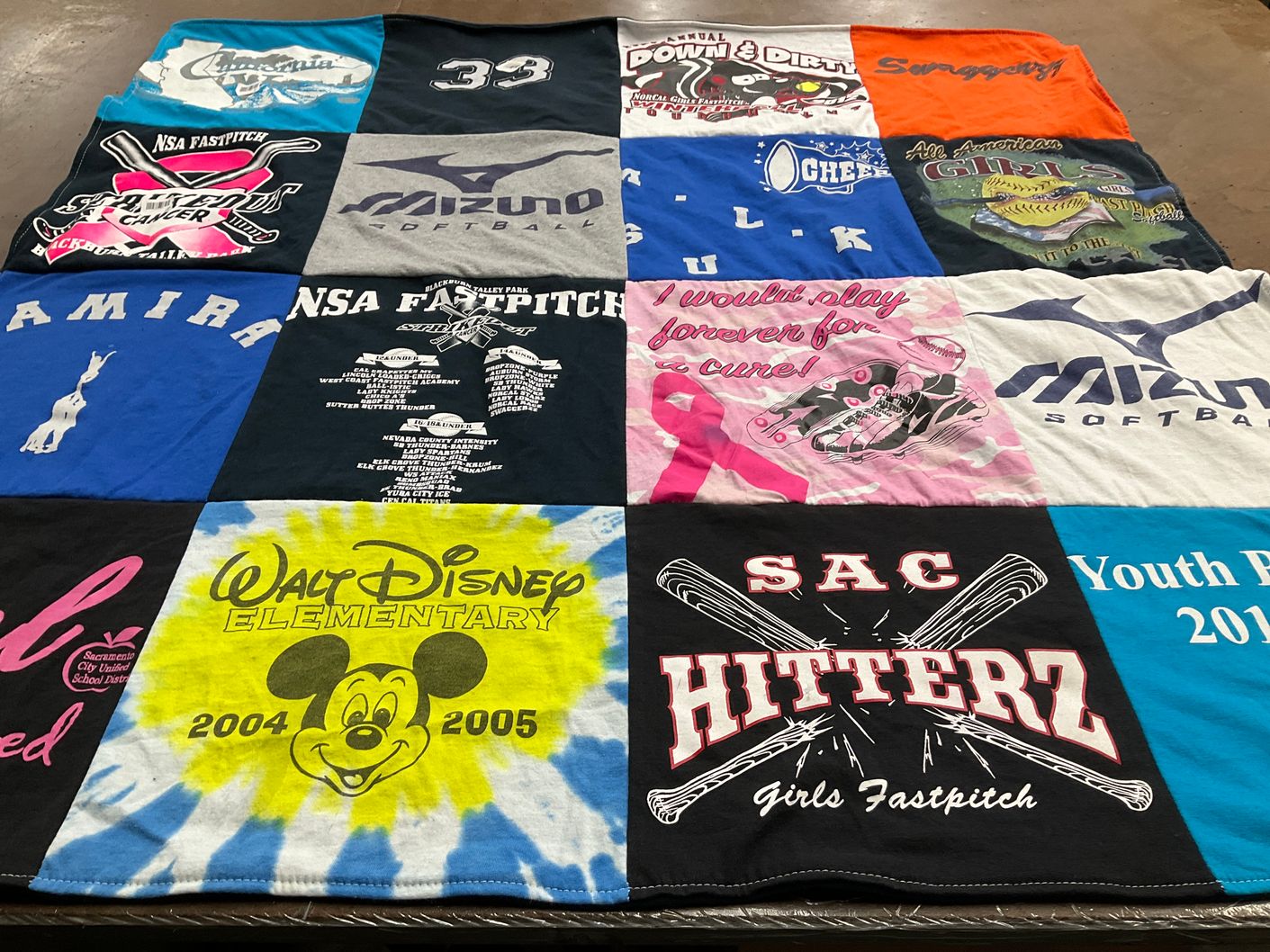 T-shirt quilt featuring sac hitterz by Stacey from CA