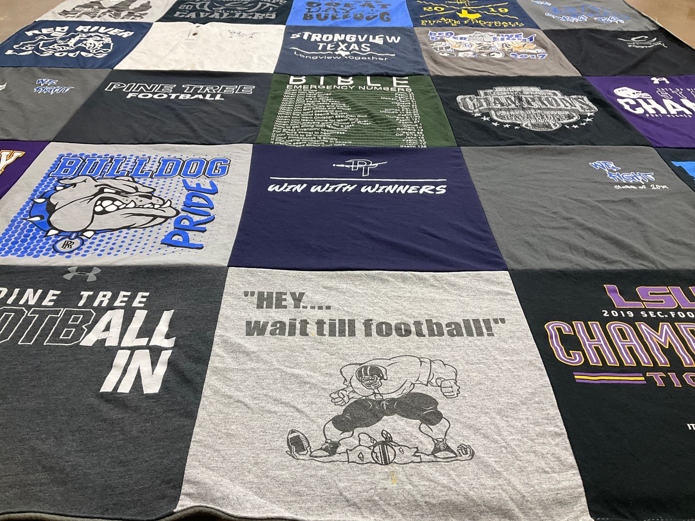 T-shirt quilt from pine tree high school, louisiana state university by JOHN SR from LA