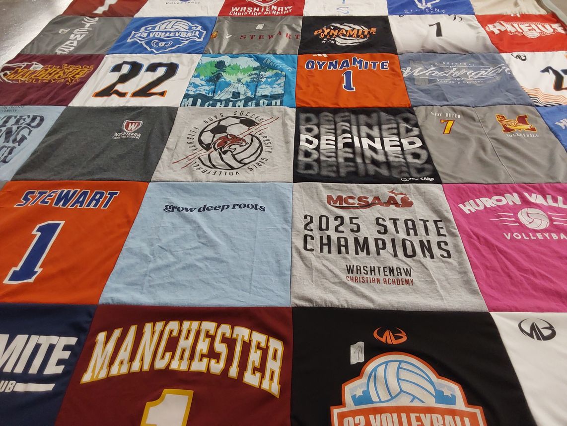 T-shirt quilt featuring huron valley volleyball, manchester volleyball by april from MI