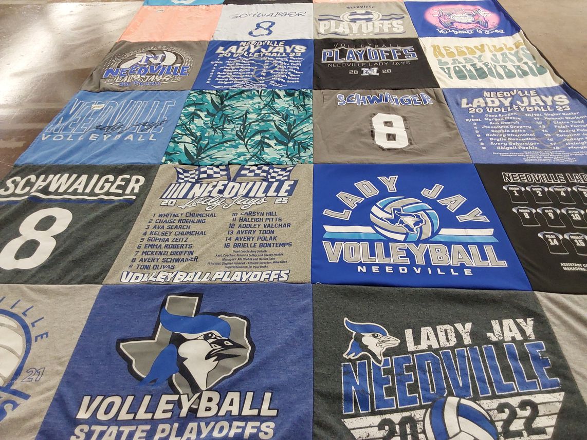 T-shirt quilt featuring needville lady jays volleyball by Brandi from TX