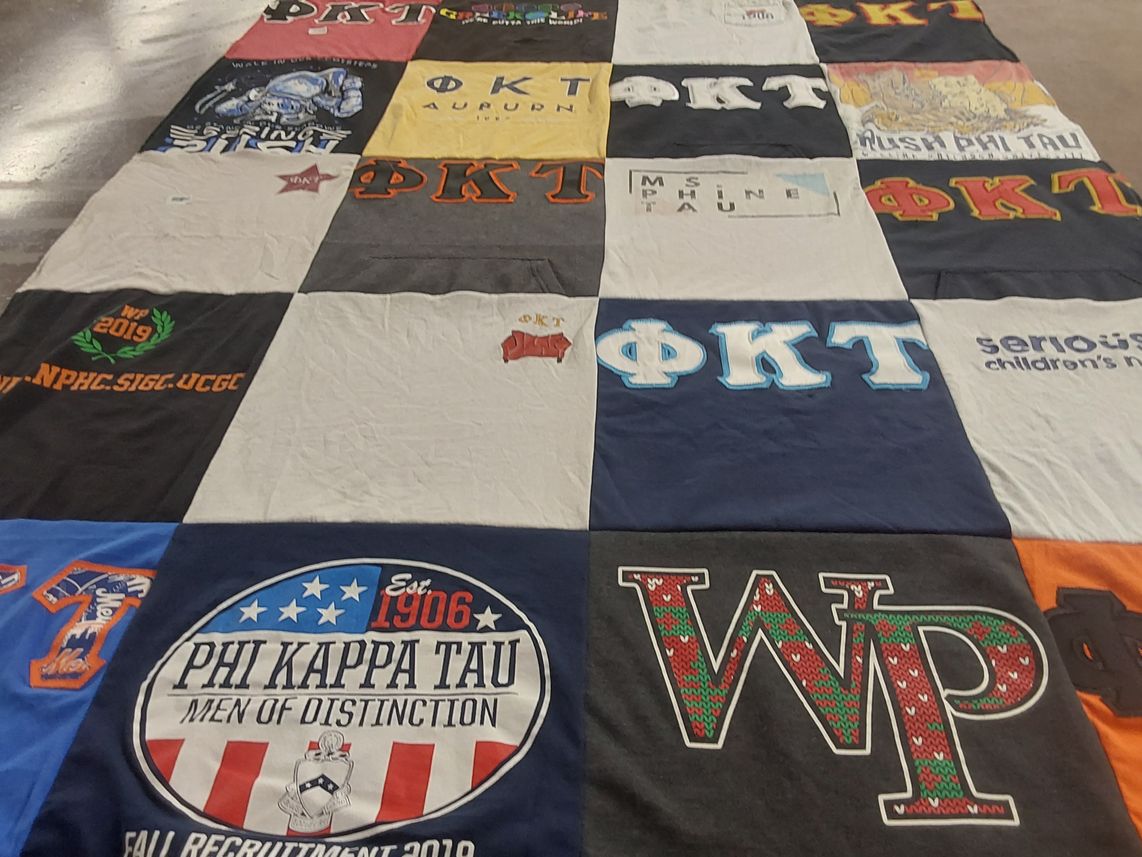 T-shirt quilt with sororities, fraternities themes by Ashley from NJ