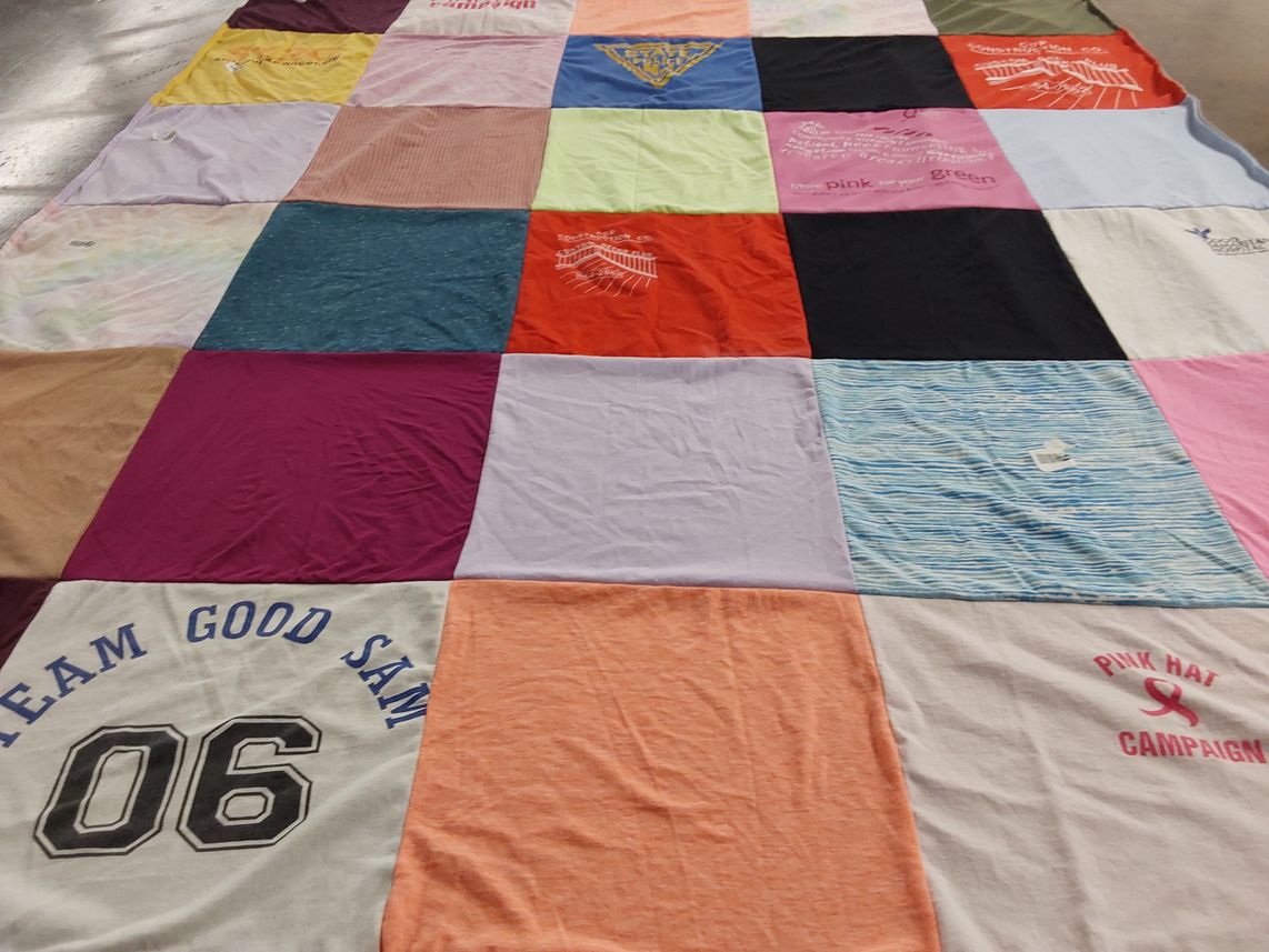 T-shirt quilt with community service, awareness themes by Melissa from NJ