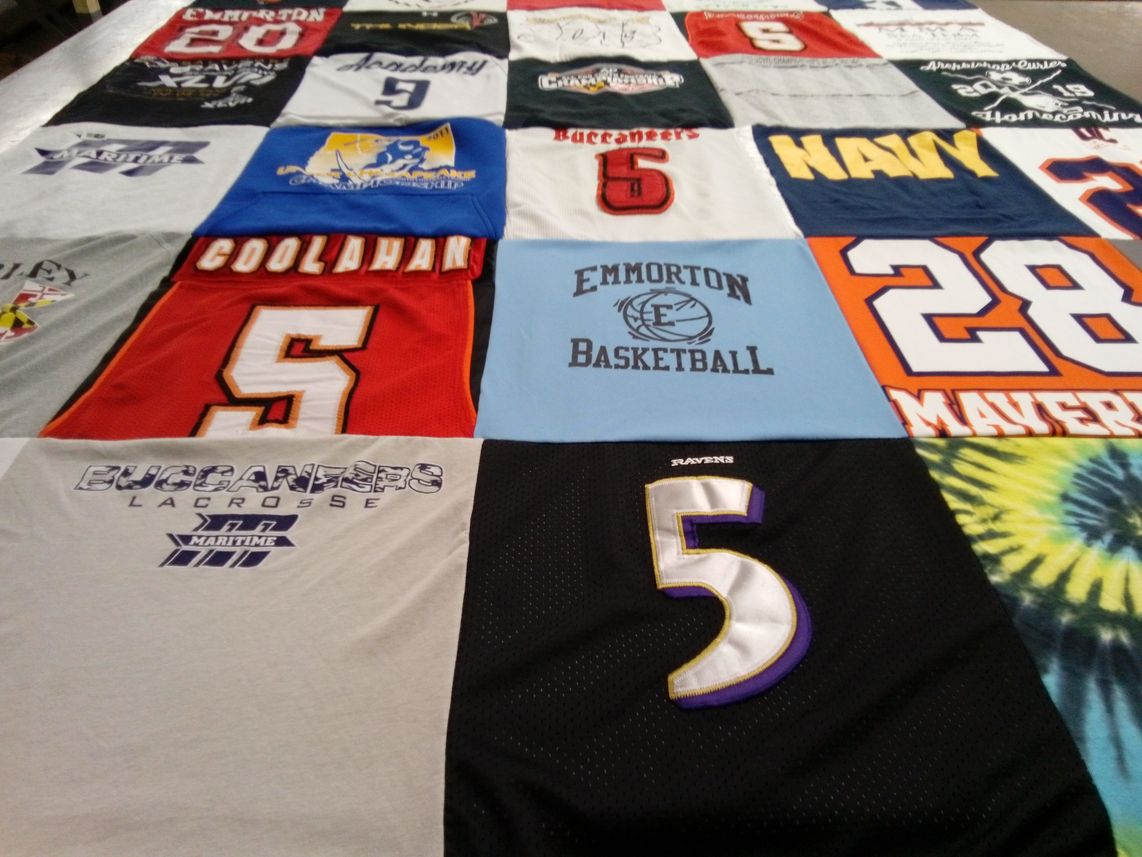 T-shirt quilt featuring buccaneers lacrosse, ravens by Yvette from MD