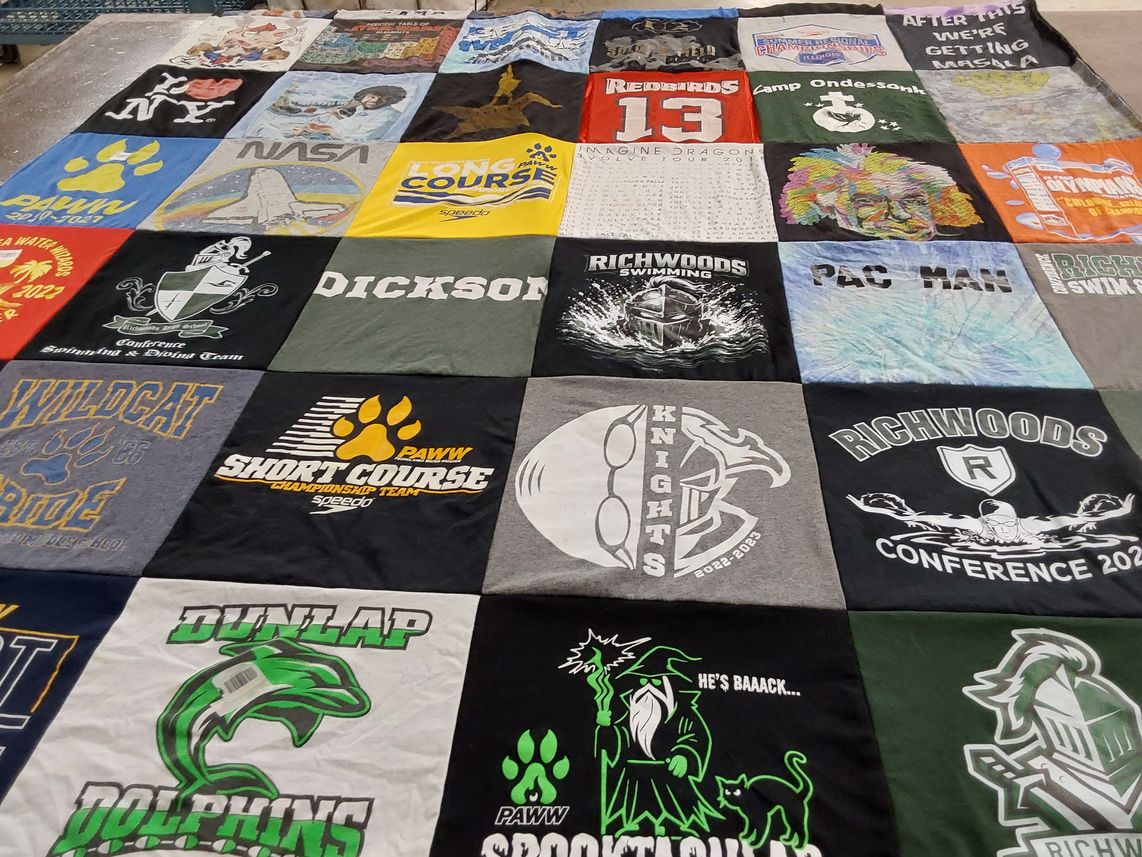 T-shirt quilt featuring richwoods swimming, dunlap dolphins by Analiesa from IL