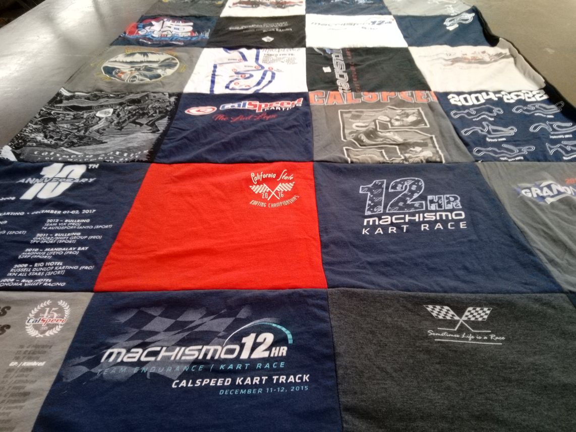 T-shirt quilt with karting, racing themes by Alyssa from CA