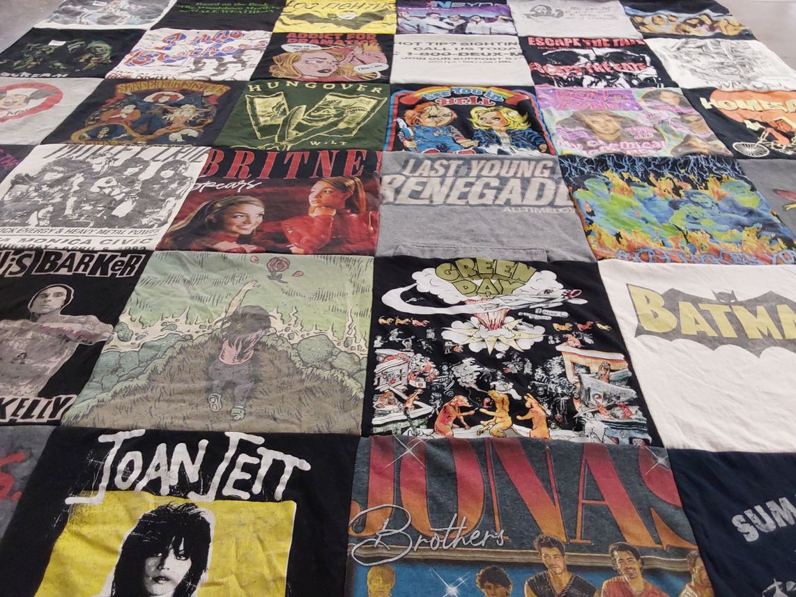 T-shirt quilt with music, pop culture themes by Amanda from NY