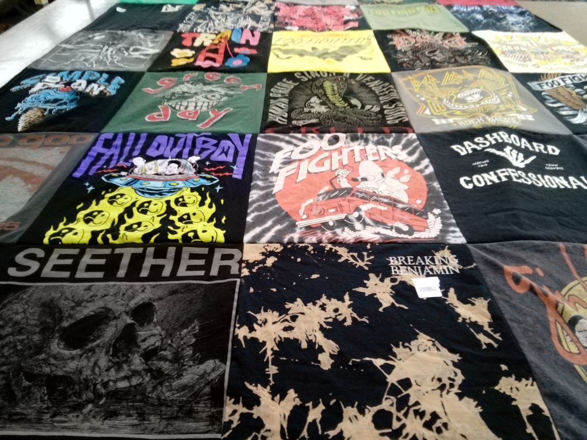T-shirt quilt with music, bands themes by Amanda from NC