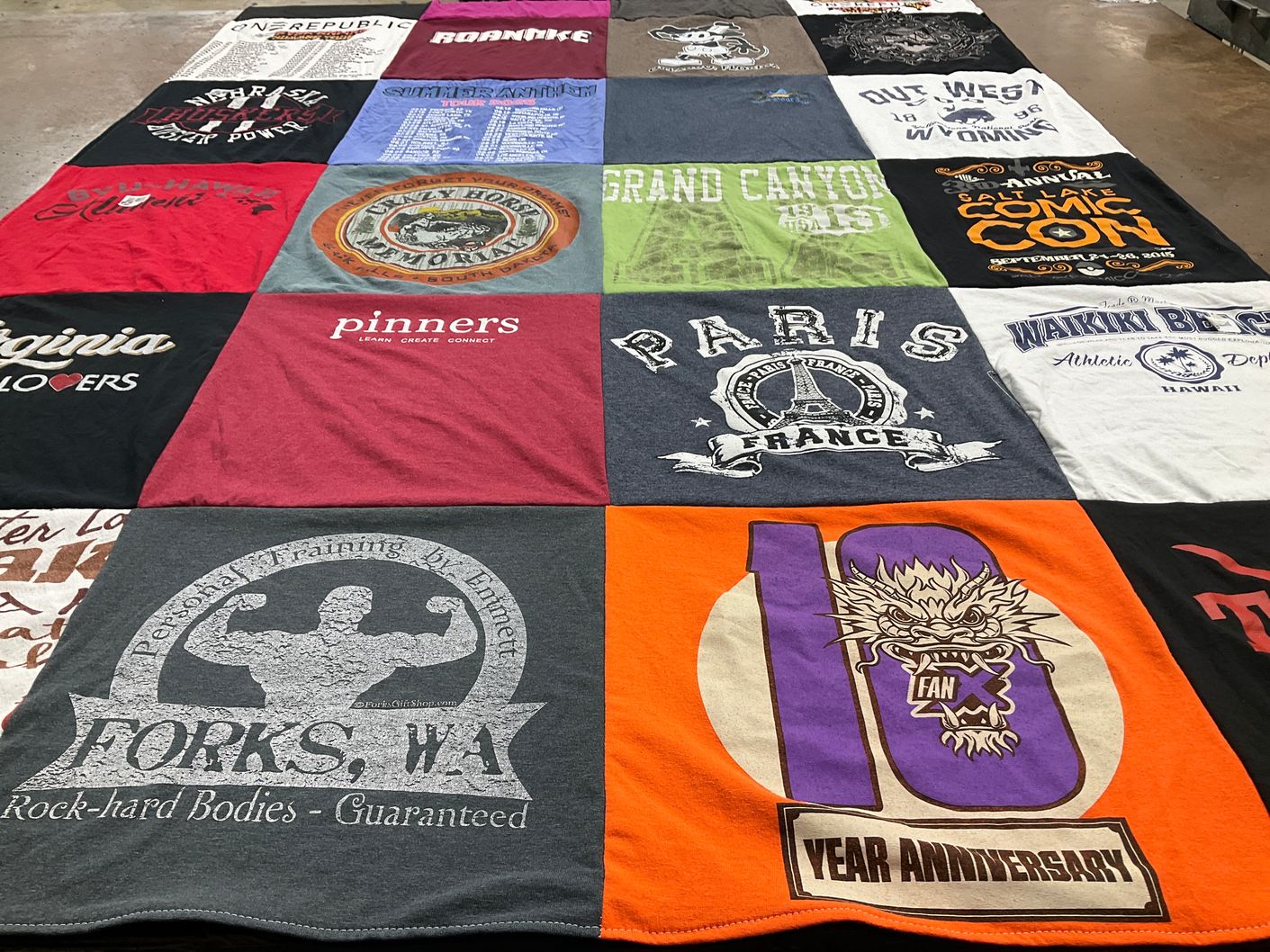 T-shirt quilt with travel, fitness themes by Amanda from UT