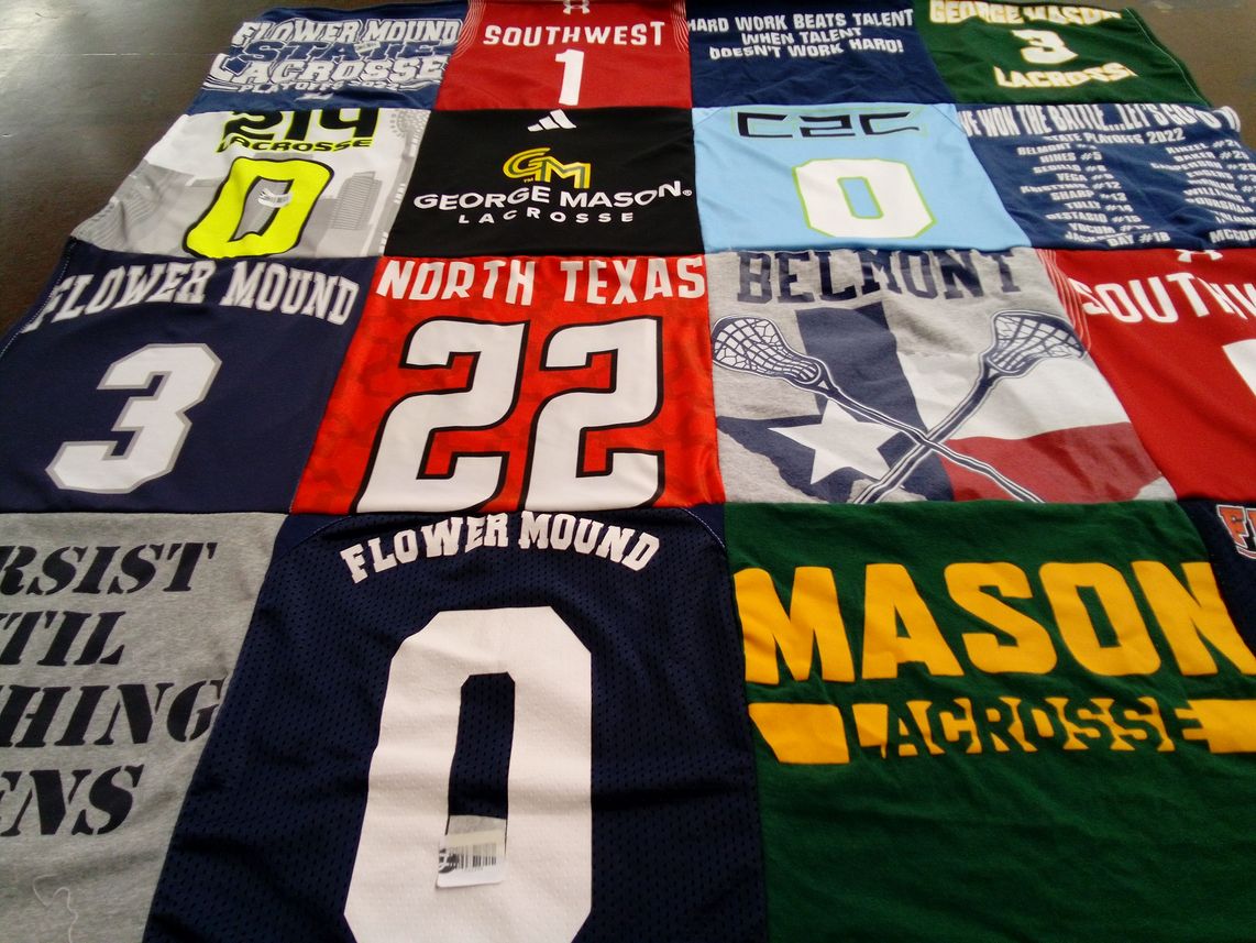 T-shirt quilt featuring flower mound lacrosse, north texas lacrosse by Beth from TX