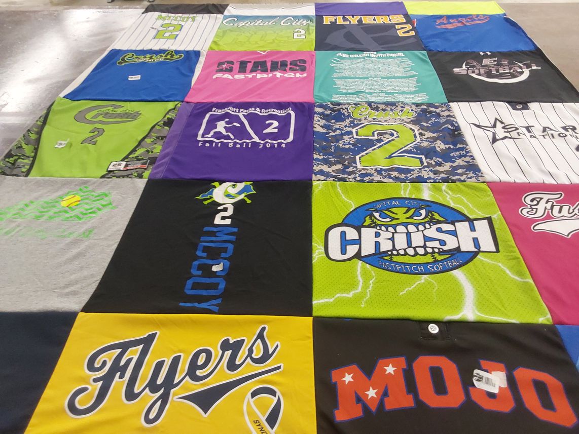T-shirt quilt featuring crush fastpitch softball, flyers fastpitch by Nicole from KY