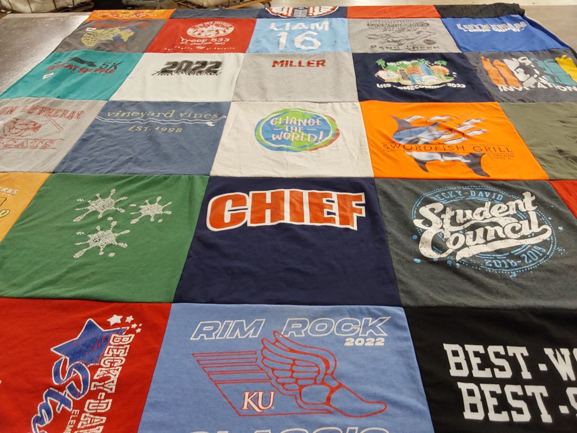 T-shirt quilt featuring ku, kansas university by Sarah from MO