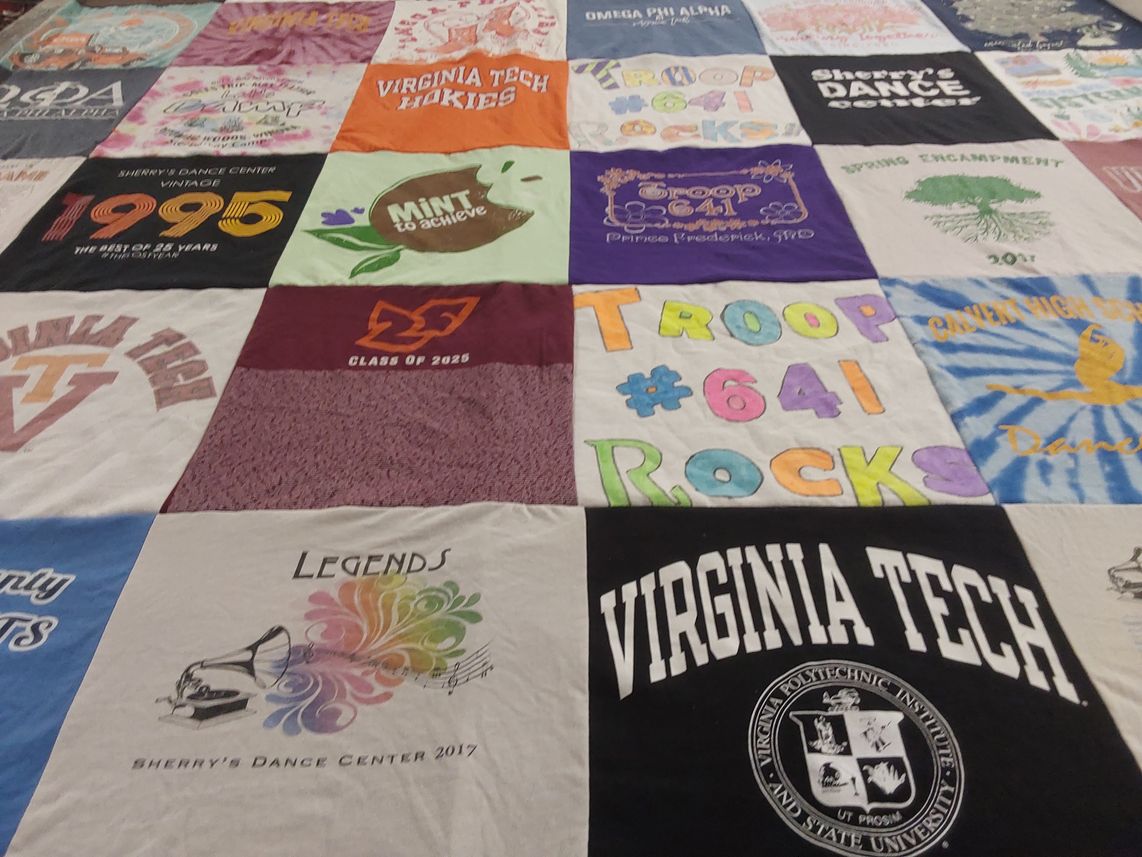 T-shirt quilt featuring virginia tech hokies by Eugenia from MD