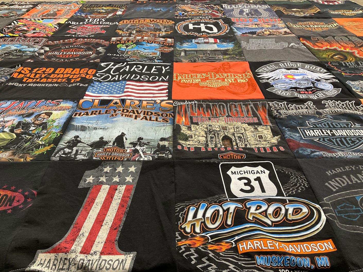 T-shirt quilt with motorcycles, bikers themes by Nancy from IL