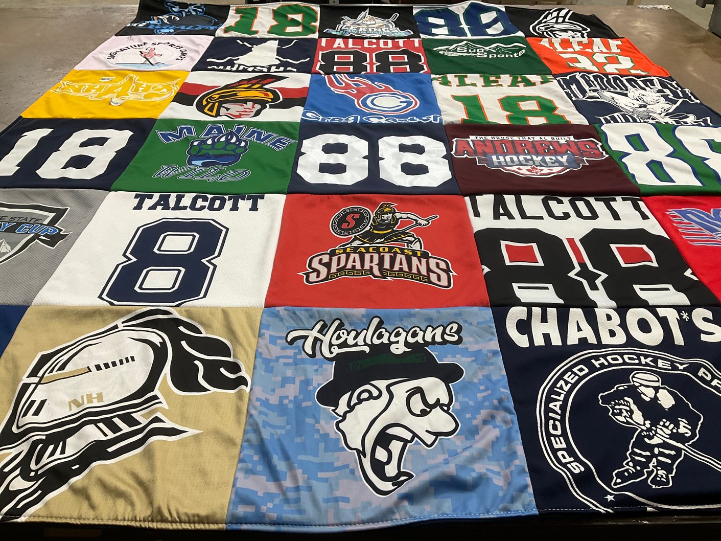 T-shirt quilt featuring east coast spartans by Kristin from NH