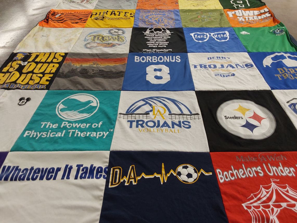 T-shirt quilt featuring derry trojans volleyball by Sheila from PA